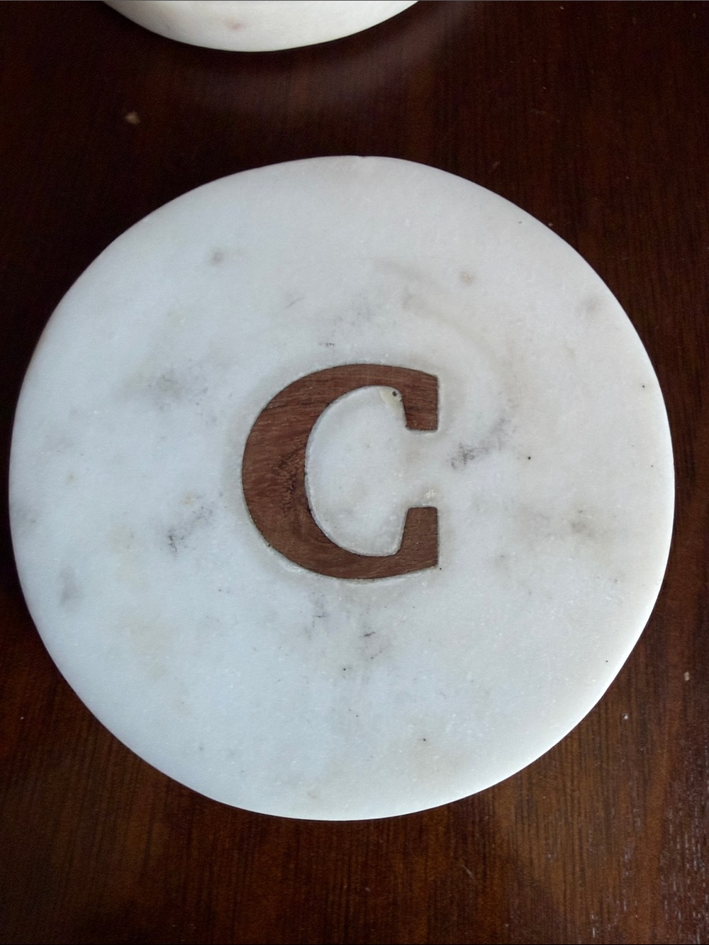 Pottery Barn Monogram Coasters Handcrafted Marble & Acacia Wood Letter C Initial - Picture 4 of 9